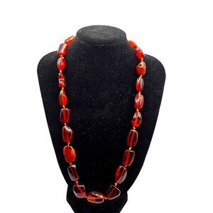 Vintage Genuine Baltic Amber Bead Necklace 40 w/ Rolled GOLD Clasp Signed Double